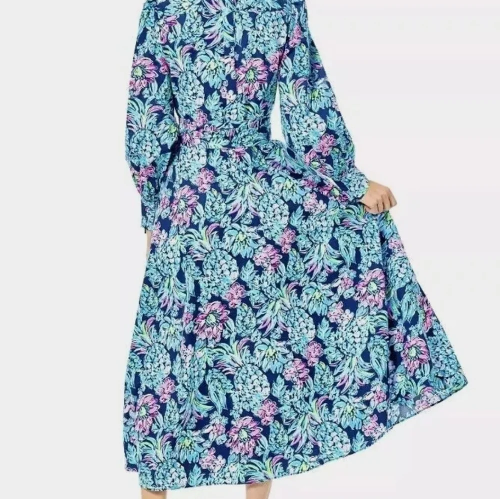 NWT Mira stretch shirt dress high tide navy pineapple paradise size 6 - Picture 3 of 10